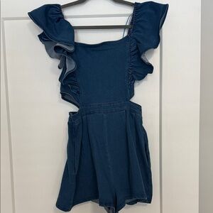 Elegant Denim Ruffle Romper
